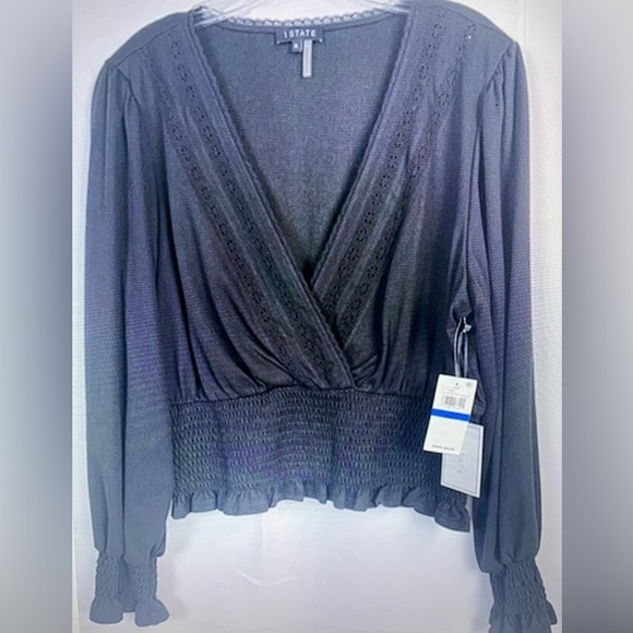 1 State Womens Black Long Ballon Sleeve Crop Top Blouse Size XL NWT - Picture 1 of 9